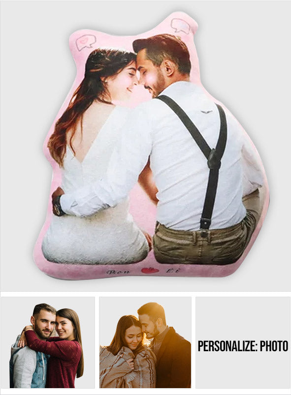 Coussin personnalisé en forme de couple avec photo intégrée
