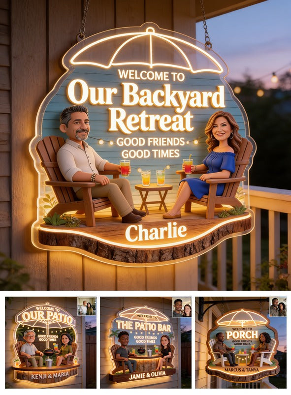 Personalized Middle-Aged Latino Couple Backyard LED Light Acrylic Sign Patio Decor