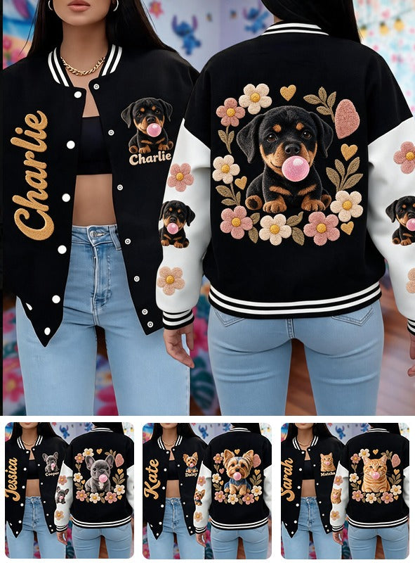 Personalized Black and Tan Rottweiler Puppy Varsity Jacket Dog Lover Gift