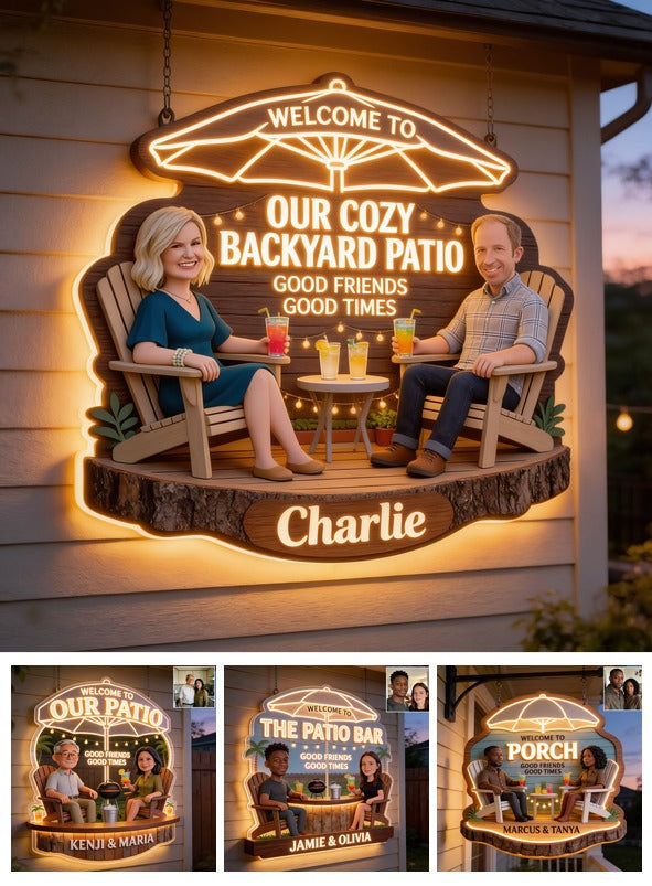 Personalized Middle-Aged Couple Backyard Patio LED Acrylic Sign Home Decor