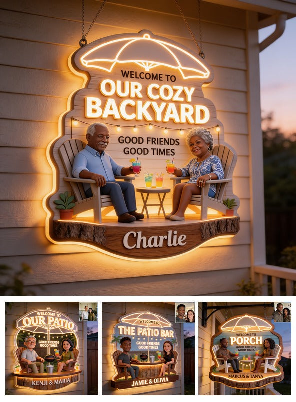 Personalized Older Black Couple Backyard LED Acrylic Sign Patio Decor
