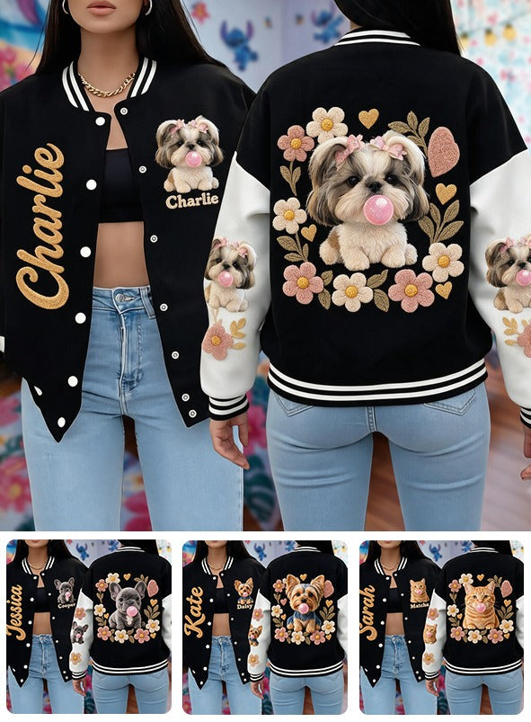 Personalized Fluffy Shih Tzu Varsity Jacket Dog Lover Casual Outerwear