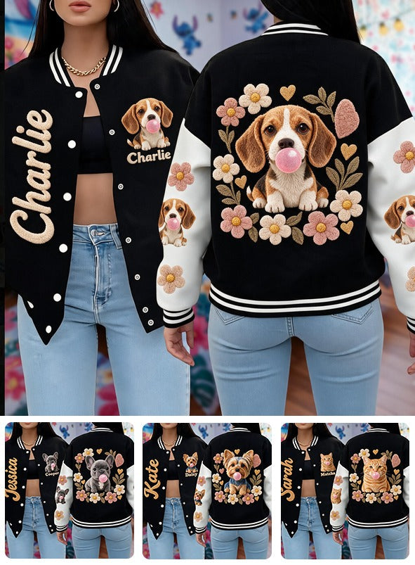Personalized Tricolor Adult Beagle Varsity Jacket Dog Lover Casual Outerwear