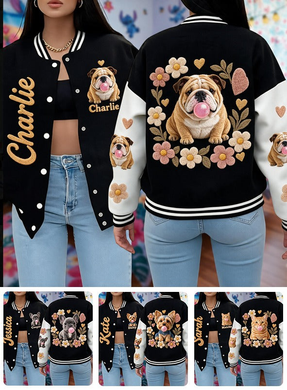 Personalized Fawn and White Adult Bulldog Varsity Jacket Dog Lover Gift