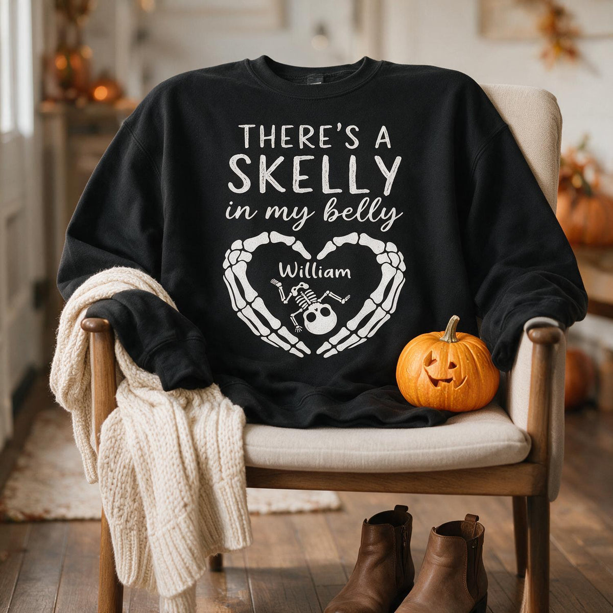 Personalized Halloween Skelly In My Belly Pregnancy Shirt, Spooky Expecting Mama Gift