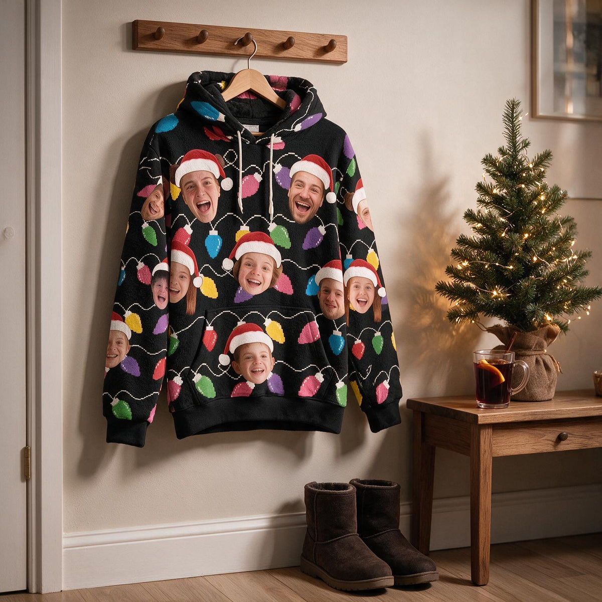 Hoodie Fleece Personnalisé Photo de Famille Noël, Cadeau Amusant