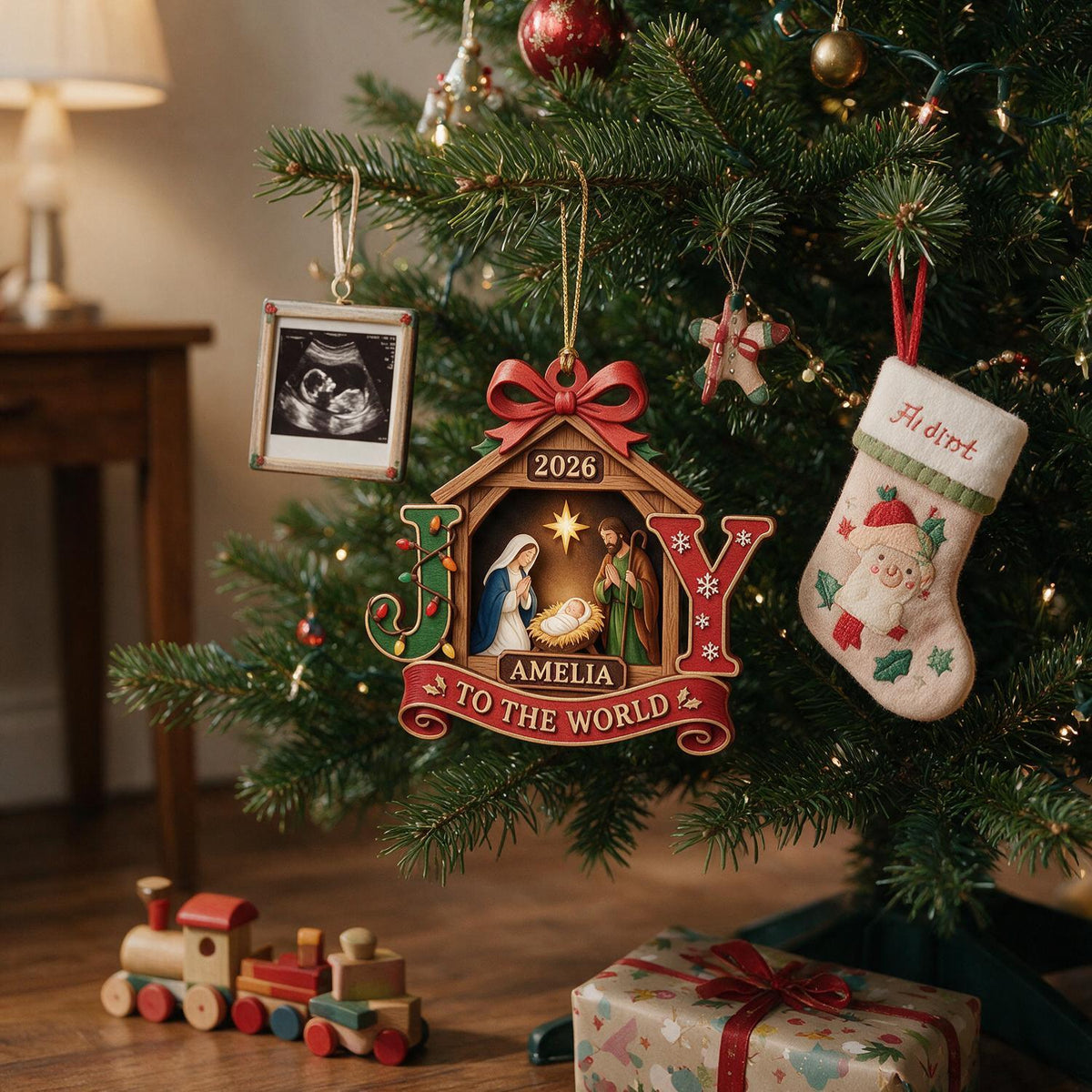 Personalized Christmas Baby First Christmas Nativity JOY Acrylic Ornament Keepsake Gift