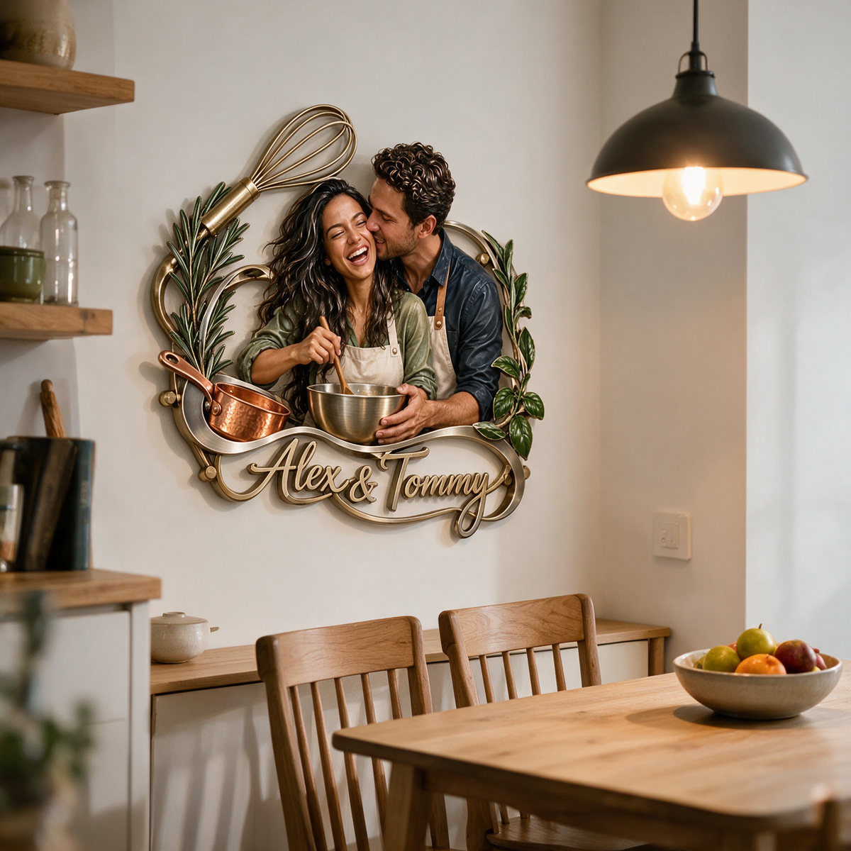 Personalized Custom Photo Cooking Couple 3D Metal Wall Art - Kitchen Decor Gift for Young Couples