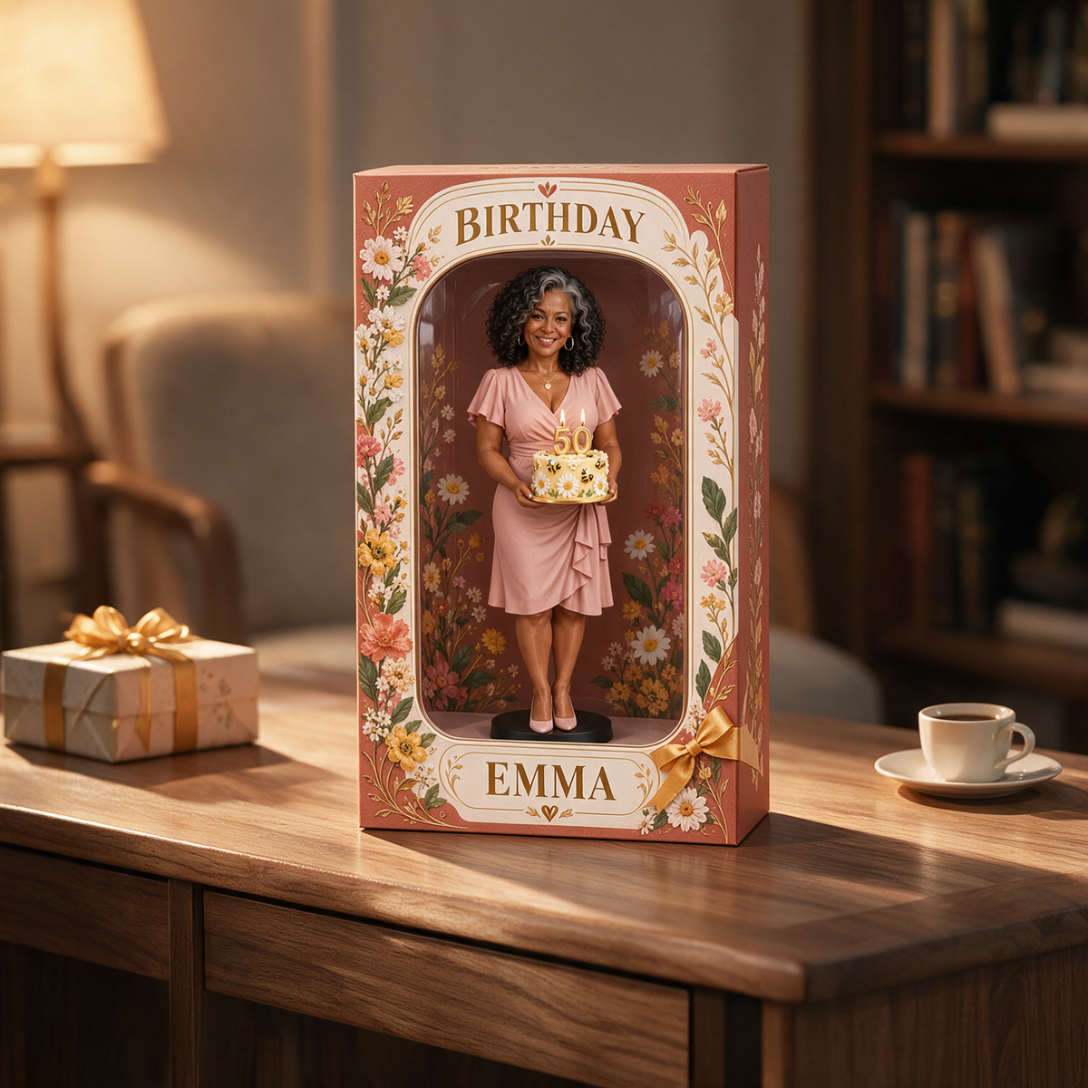 Personalized Custom Photo Wildflower Figurine in Acrylic Display Box - 50th Birthday Gift for Women
