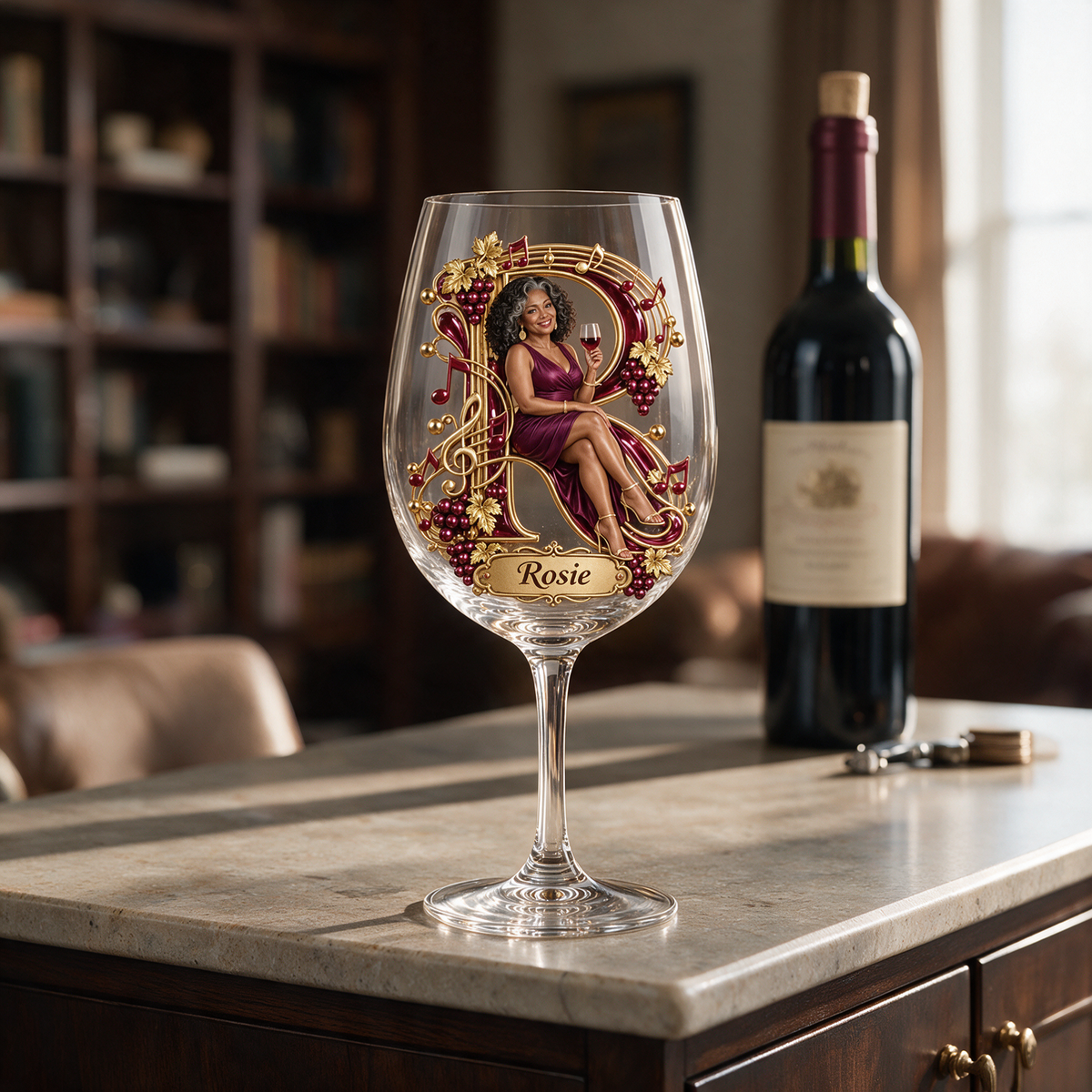 Personalized Custom Photo Music and Wine Glass - Gift for Older Women