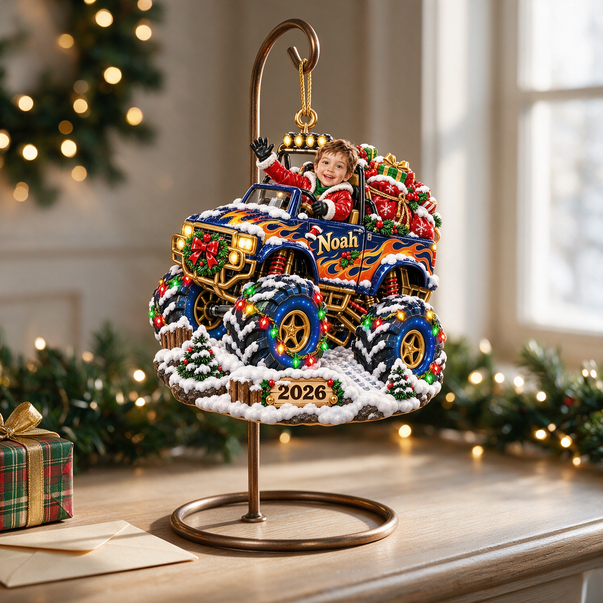Personalized Custom Photo Monster Truck 3D Ornament - 2026 Christmas Gift for Boys