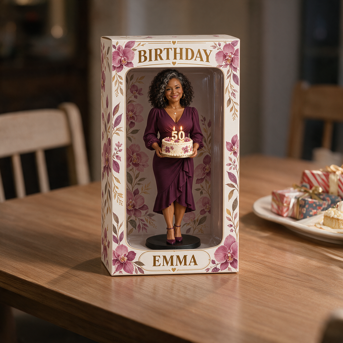 Boîte d'affichage figurine orchidée photo personnalisée - Cadeau d'anniversaire pour femmes
