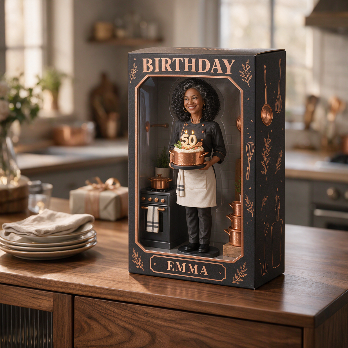 Personalized Cooking Acrylic Display Box - Copper Pot Cake Birthday Keepsake