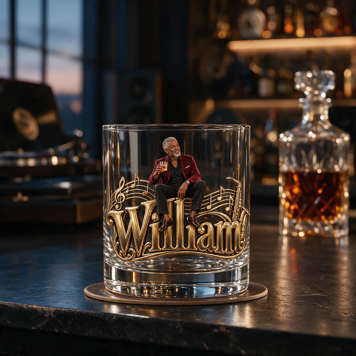 Personalized Custom Photo Jazz Whiskey Glass - Gift for Older Men Who Love Music