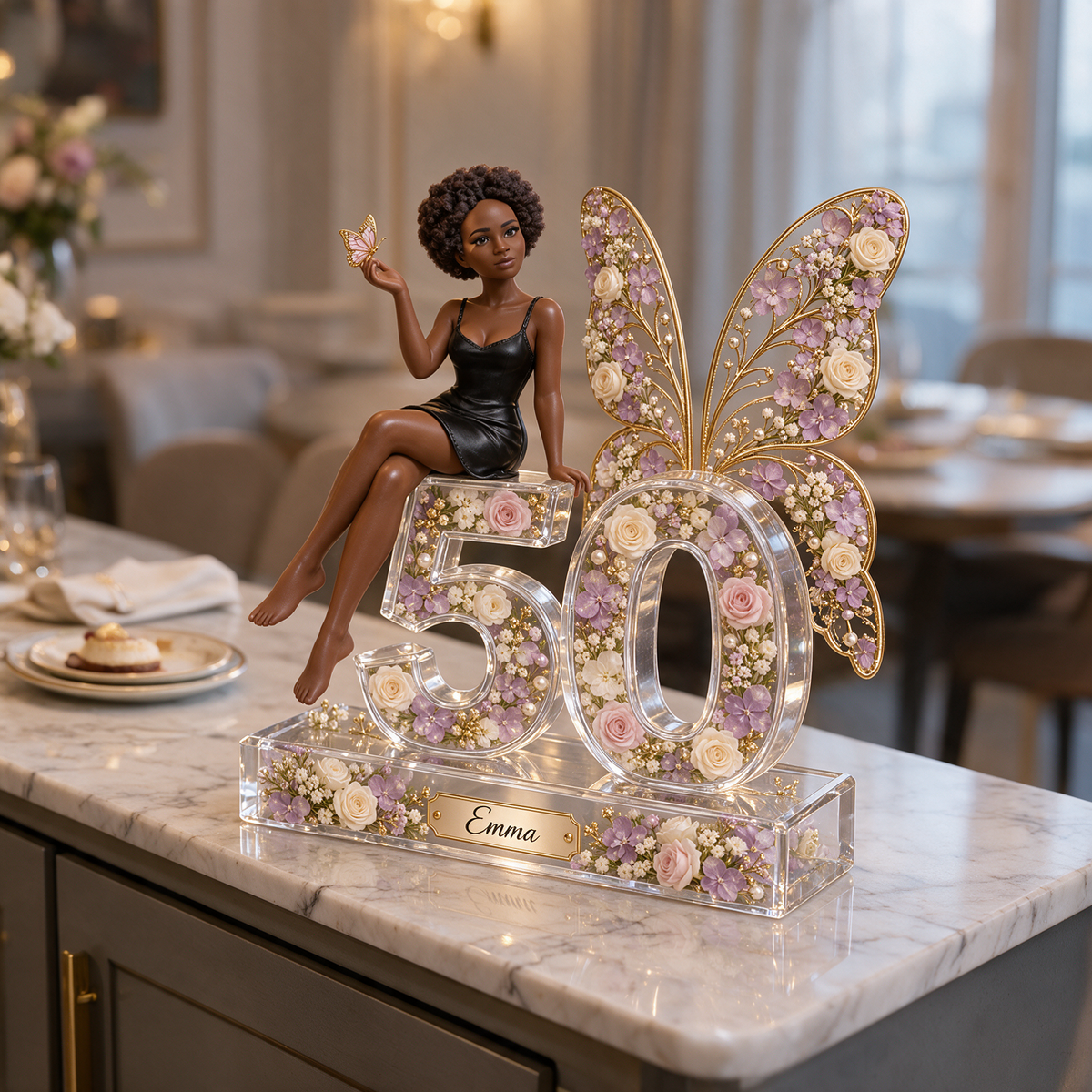 Personalized Custom Photo Butterfly Acrylic Number Figurine Display - 50th Birthday Gift for Women