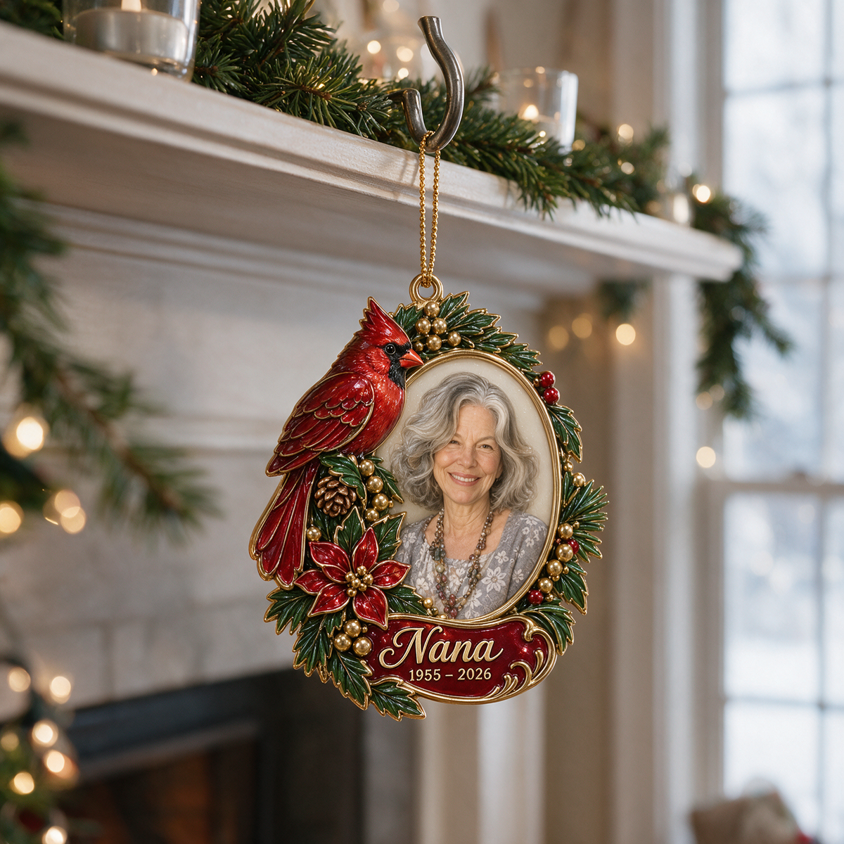 Personalized Custom Photo Cardinal Memorial Christmas Ornament - In Memory of Grandma