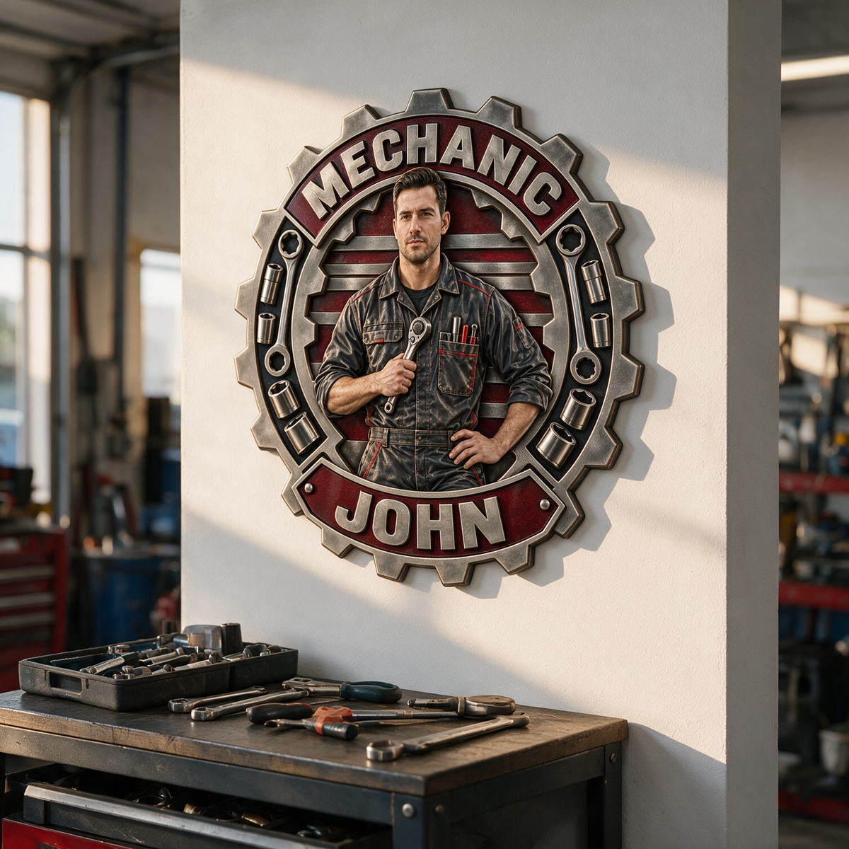 Personalized Custom Photo Mechanic 3D Printed Cut Metal Sign - Gift for Young Men