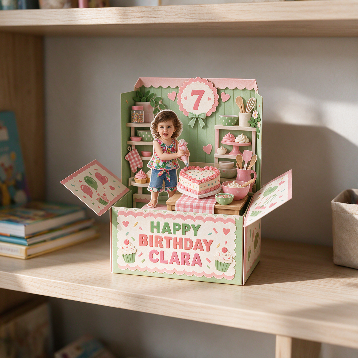 Personalized Baking Birthday Pop Up Box Card - Custom Photo Cake Decorating Keepsake