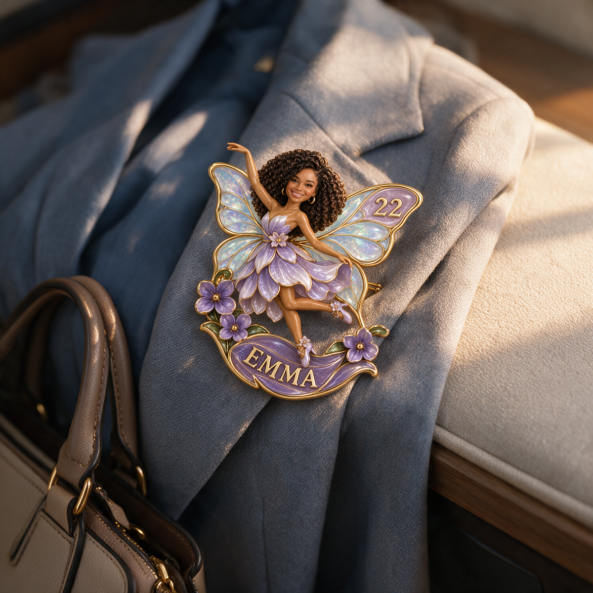 Personalized Birthday Fairy Brooch - Custom Photo, Name and Age, Butterfly Wings