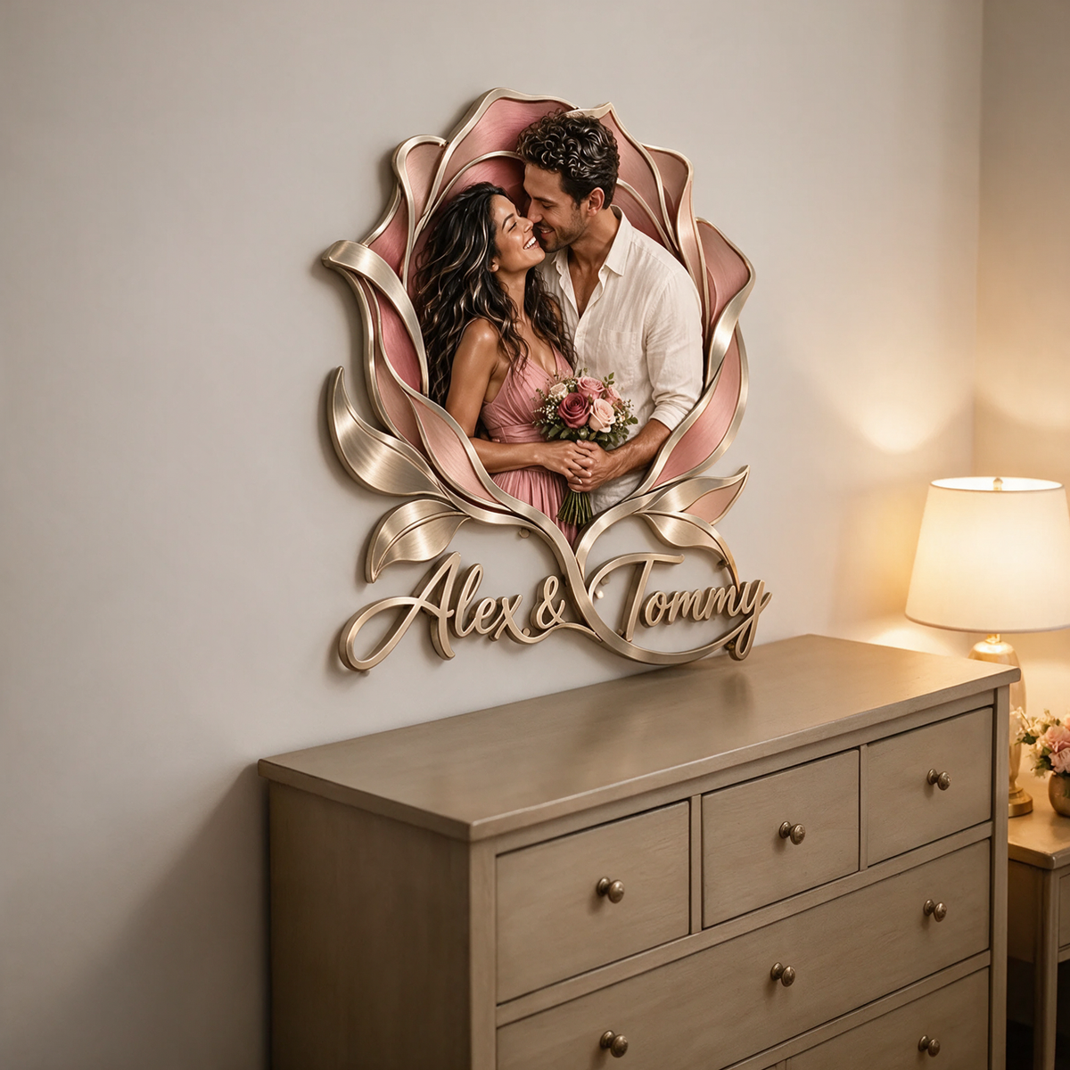 Personalized Custom Photo Rose 3D Metal Wall Art - Gift for Couples