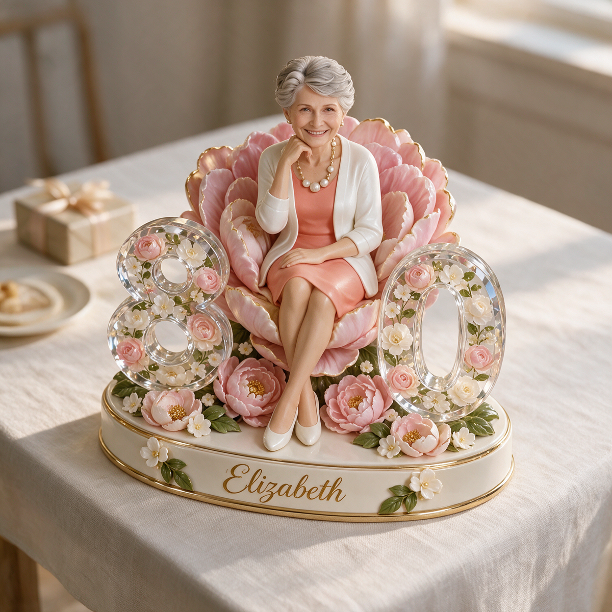 Figurine d'anniversaire personnalisée - Portrait sur mesure, cadeau souvenir Pivoine
