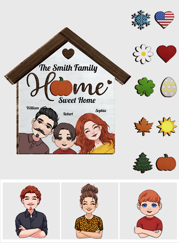 Home Sweet Home - Panneau en bois interchangeable et personnalisé pour la famille