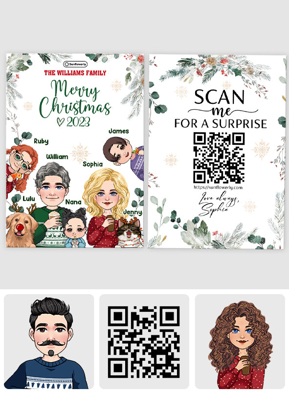 Carte de Noël personnalisée avec portraits - Carte de vœux QR personnalisée