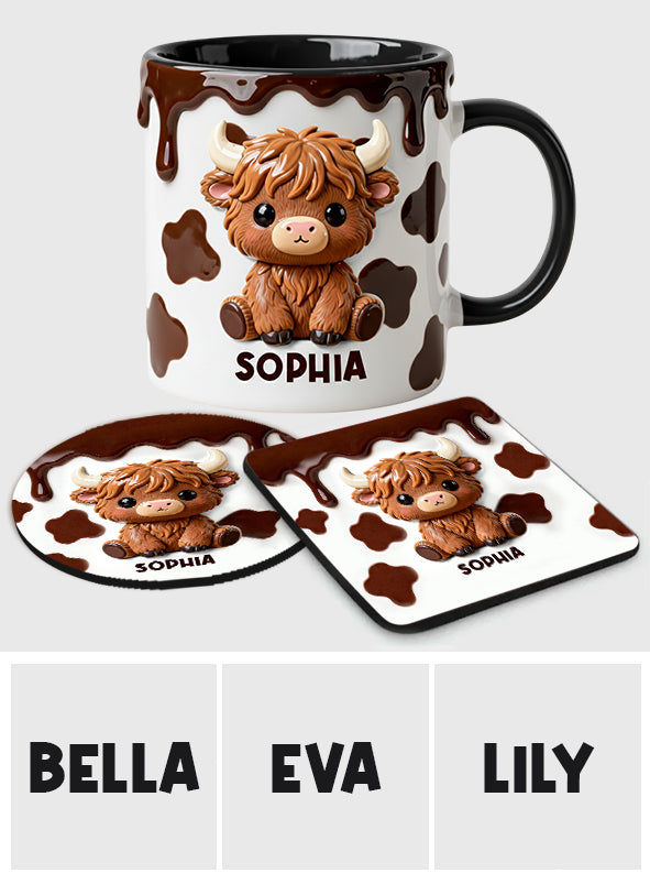 J'adore les vaches des Highlands ! Mug et sous-verre personnalisés avec motif vache des Highlands