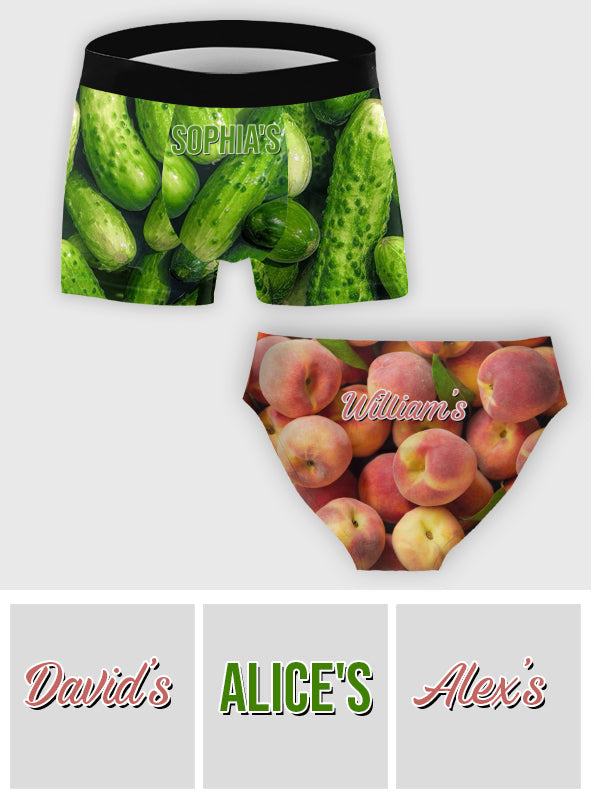 Couple Concombre et Pêche - Culottes personnalisées pour femmes et boxers pour hommes