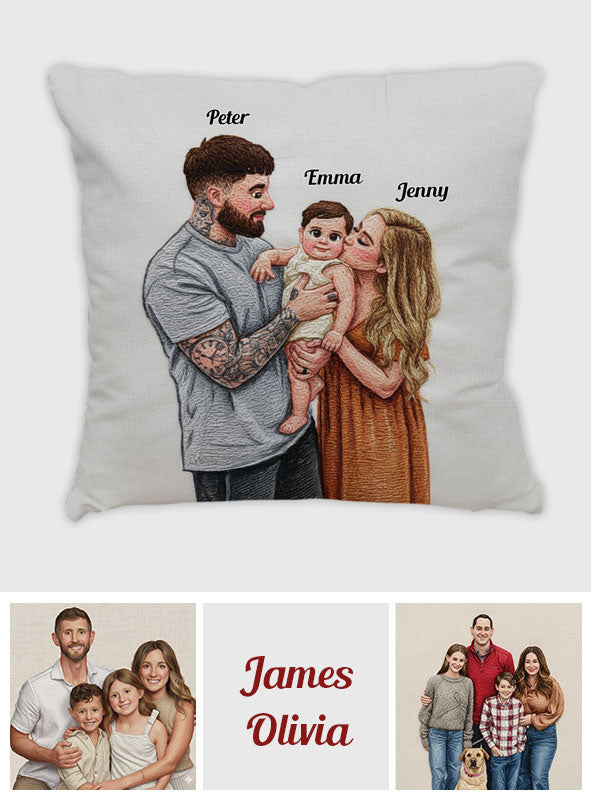 Téléchargez une photo de famille - Coussin décoratif personnalisé pour la famille