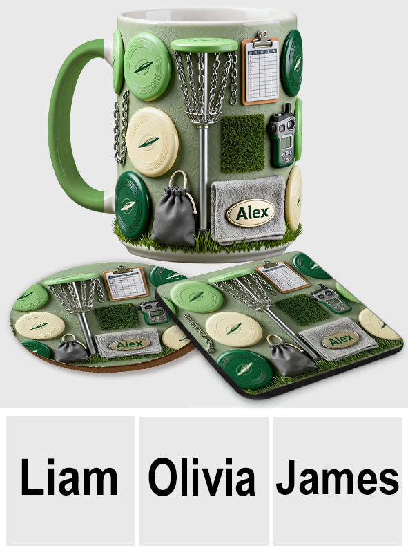 J'adore le disc golf ! Mug et sous-verre personnalisés sur le thème du disc golf