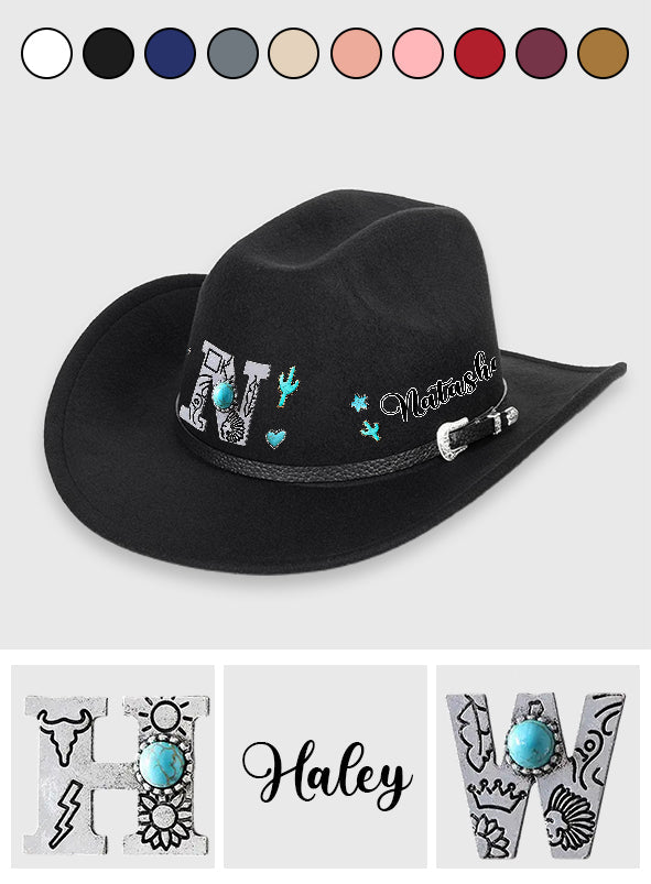 Chapeau de cowboy à large bord personnalisé avec initiale style western - Chapeau de cowboy à large bord pour cowgirl