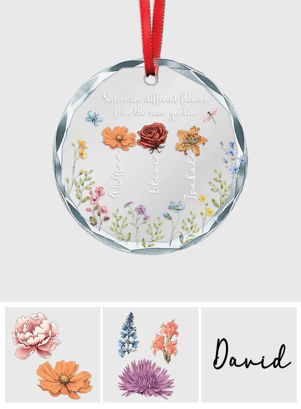 Fleurs de jardin colorées - Ornement en verre rond personnalisé pour frères et sœurs