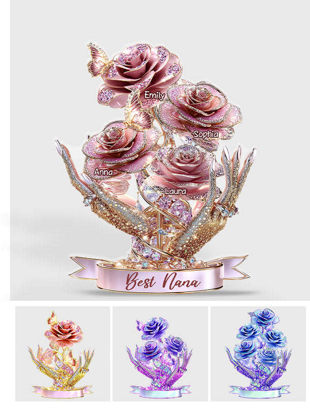 Magnifique cadeau de roses pour maman, grand-mère - Plaque acrylique personnalisée en forme de mère