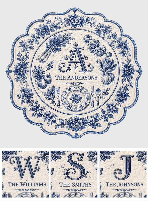 Inital Family Gift Toile De Jouy Pattern - Personalized Family Custom Shape Placemat