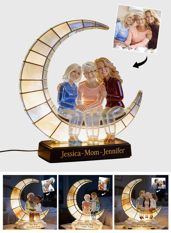 Lampe en forme de croissant de lune - Je t'aime - Veilleuse LED personnalisée en acrylique pour maman