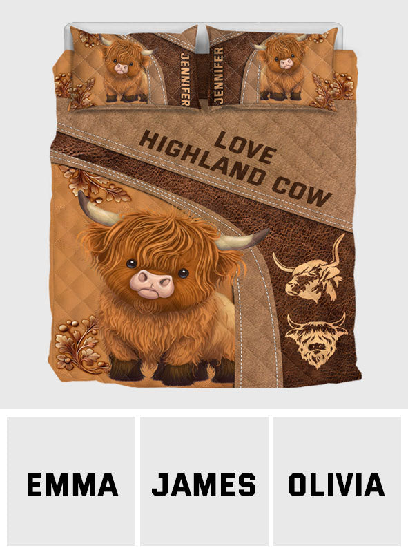 Cute Highland Cows - Personalized Highland Cow Quilt Set