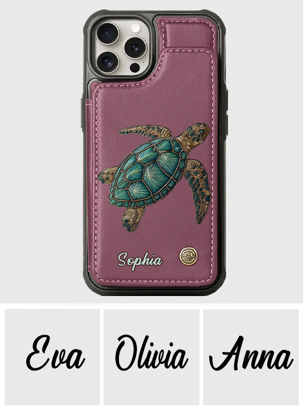 Étui portefeuille personnalisé pour téléphone portable avec une tortue - J'adore les tortues