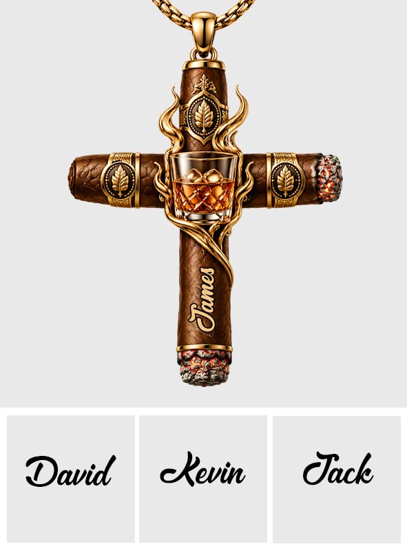 Faith, Whiskey & Cigars - Personalized Whisky Shaped Metal Pendant Necklace
