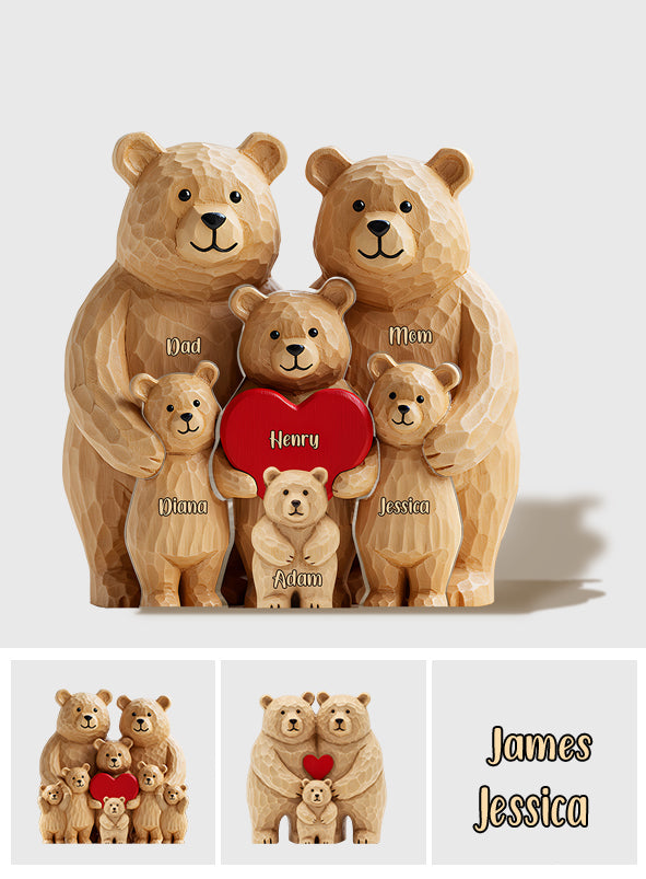Famille d'ours - Puzzle en bois personnalisé en forme de famille