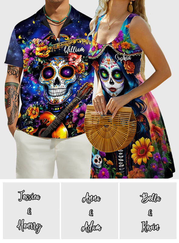 Jusqu'à ce que la mort nous sépare - Chemise hawaïenne et robe sans manches personnalisées à motif tête de mort