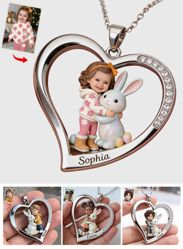 Custom Any Photo Best Easter Gift - Personalized Kid Shaped Metal Pendant Necklace