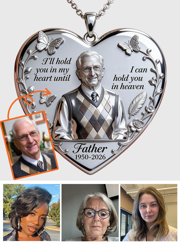 I’ll Hold You In My Heart - Personalized Memorial Shaped Metal Pendant Necklace