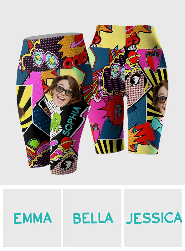 Short cycliste taille haute personnalisé avec motif coloré - Amoureux des dessins animés