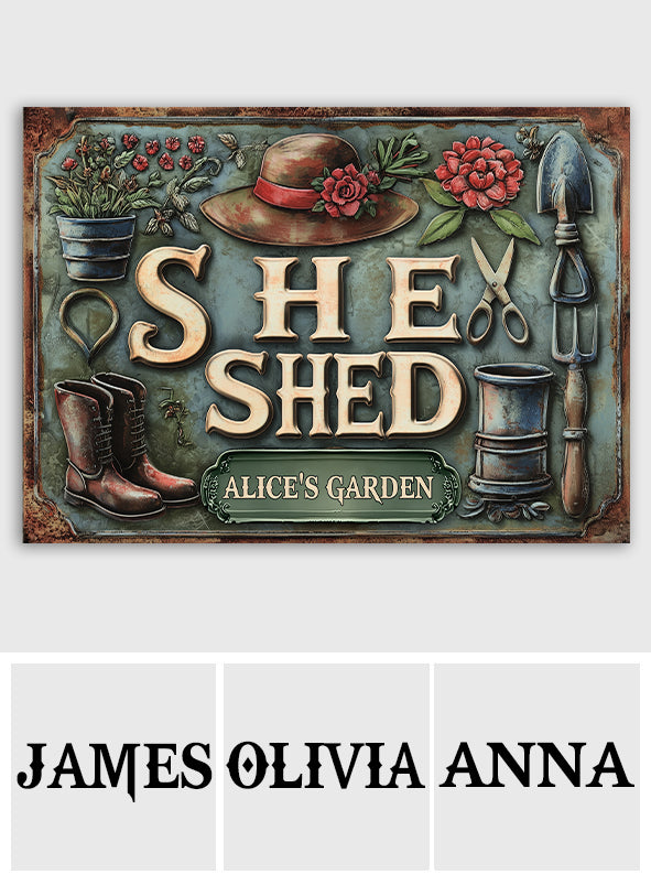 She Shed - Panneau métallique rectangulaire personnalisé pour le jardinage