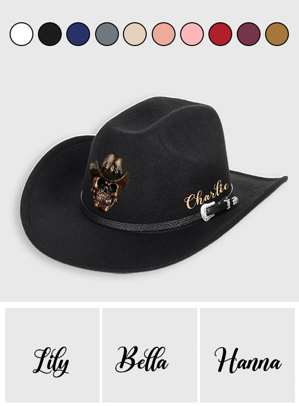 Tête de squelette humain, style cowboy - Chapeau de cowboy à large bord personnalisé pour tenue western