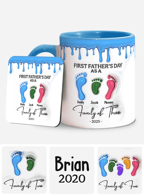 Footprint First Father’s Day Mug 2025 Family of Three - Personalized Father Accent Mug