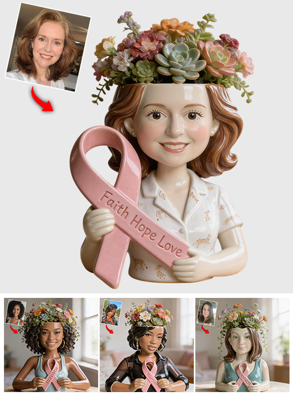 Custom Any Photo Breast Cancer Awareness - Personalized Breast Cancer Awareness Acrylic Pot