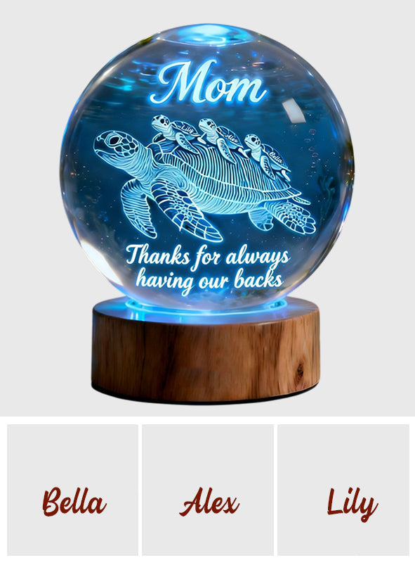 Merci d'être toujours là pour nous - Veilleuse boule de cristal personnalisée en forme de tortue