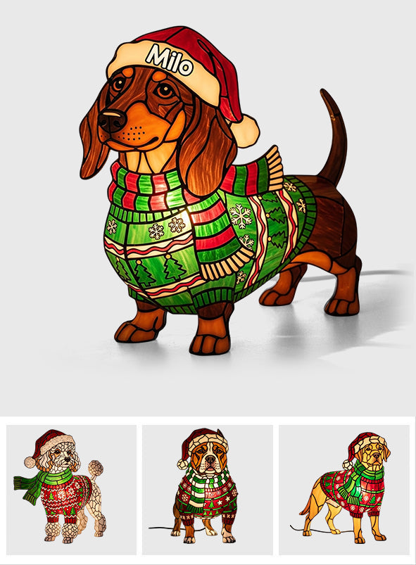 Veilleuse LED personnalisée en acrylique « Joyeux Noël, chiens » - motif teckel